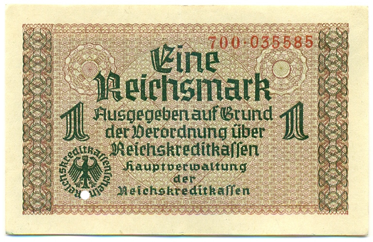 1 рейхсмарка 1939 года Германия (Для оккупированных территорий) — Фото №1