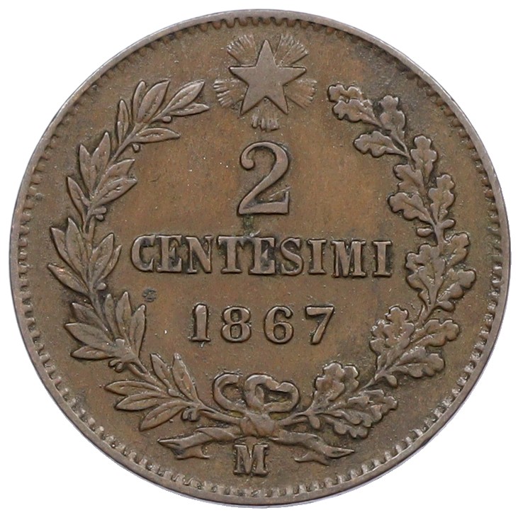 2 чентезимо 1867 года М Италия — Фото №1