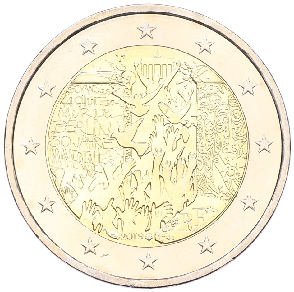 2 евро 2019 года Франция «30 лет падению Берлинской стены» — Фото №1