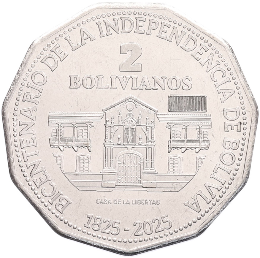 2 боливиано 2025 года Боливия «200 лет Независимости» — Фото №1