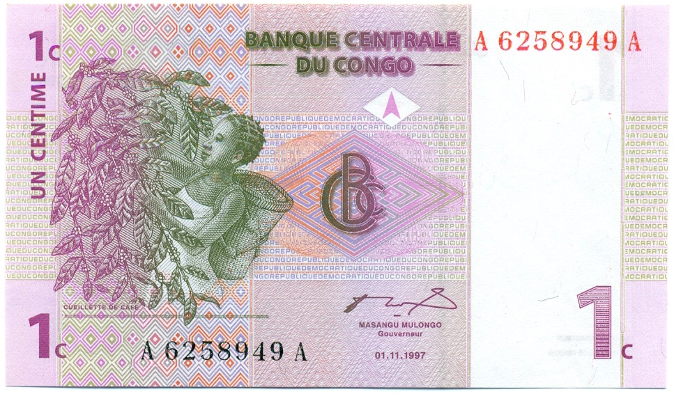 1 сантим 1997 года Конго (ДРК) — Фото №1