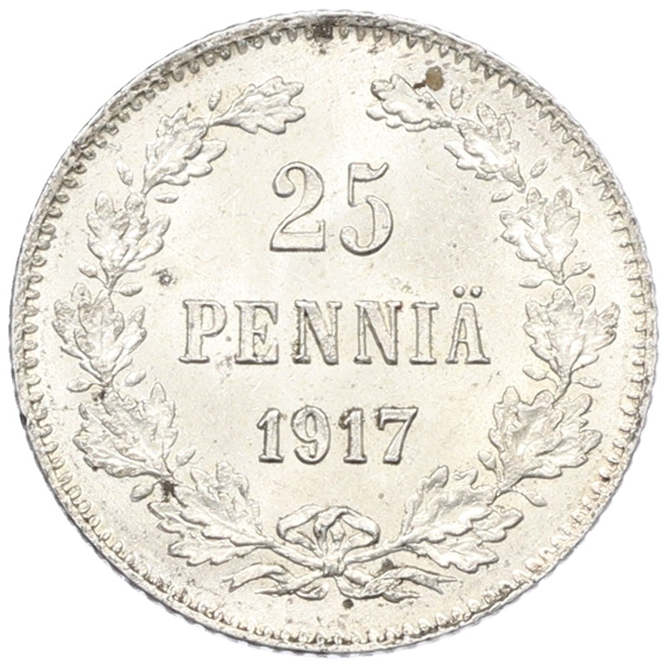 25 пенни 1917 года Русская Финляндия — Орел без корон (Временное правительство) — Фото №1