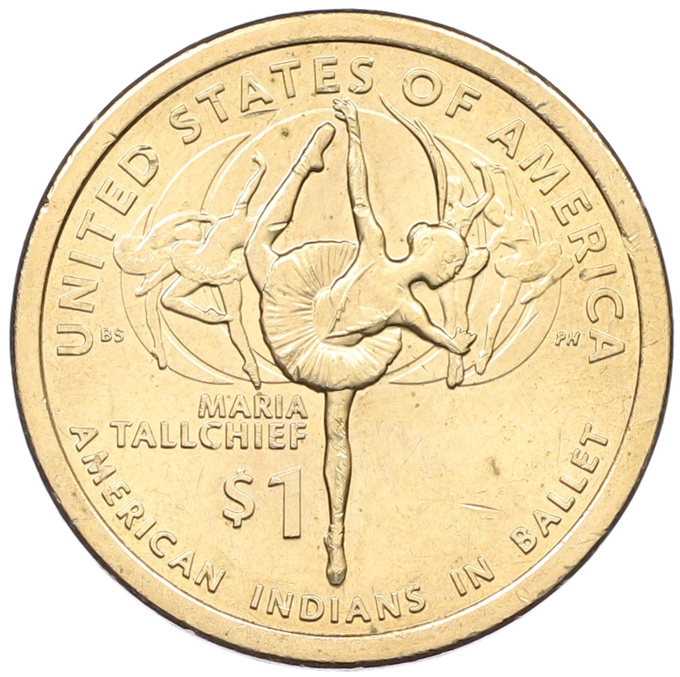 1 доллар 2023 года (Р) США «Коренные Американцы (Сакагавея) — Мария Толчиф и американские индейцы в балете» — Фото №1