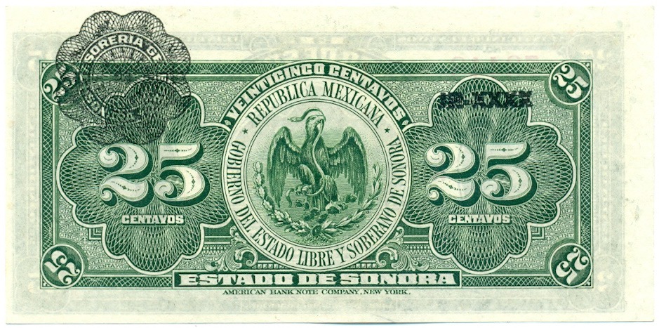 25 сентаво 1915 года Мексика (Провинция Сонора) — Фото №2