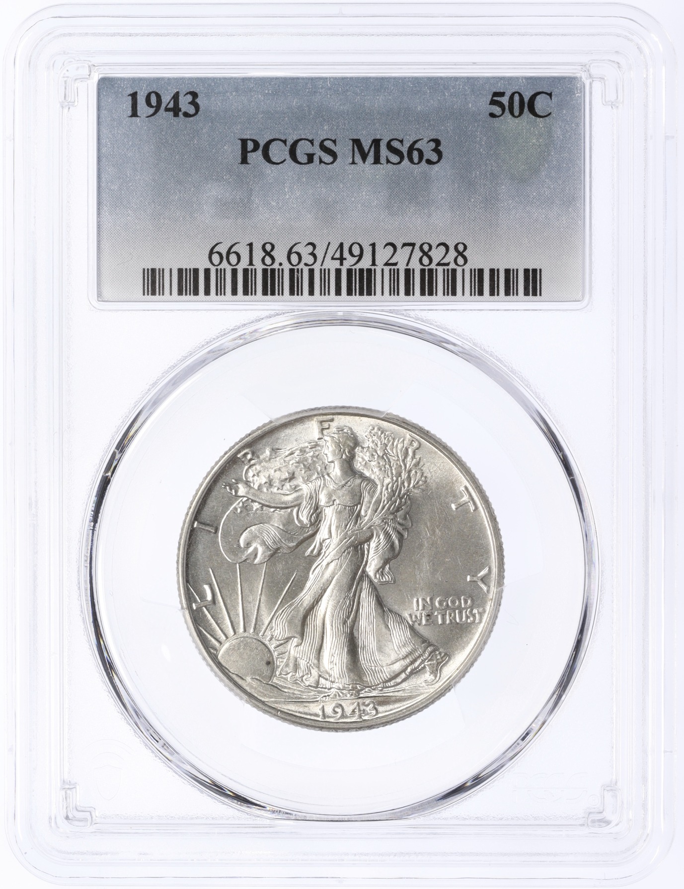 1/2 доллара (50 центов) 1943 года США — в слабе PCGS (MS63) — Фото №3