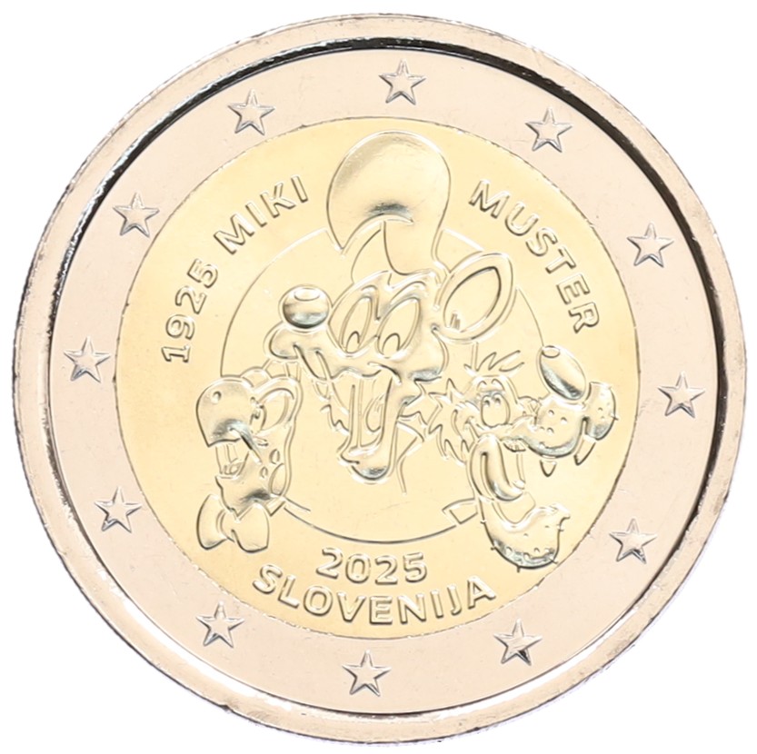 2 евро 2025 года Словения «100 лет со дня рождения Мики Мустера» — Фото №1