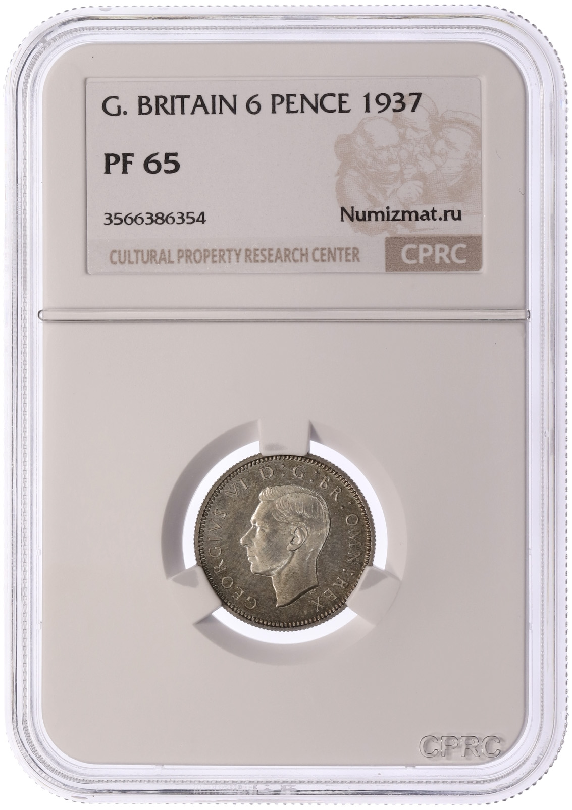 6 пенсов 1937 года Великобритания — в слабе CPRC (PF65) — Фото №3