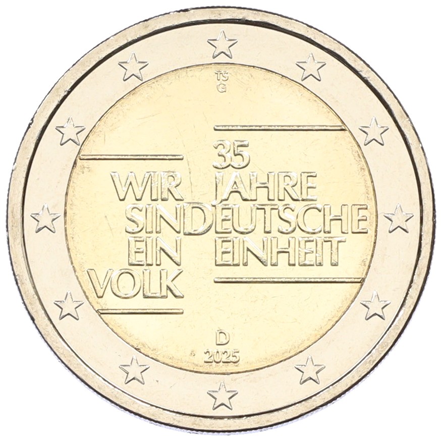 2 евро 2025 года G Германия «35 лет объединению Германии» — Фото №1