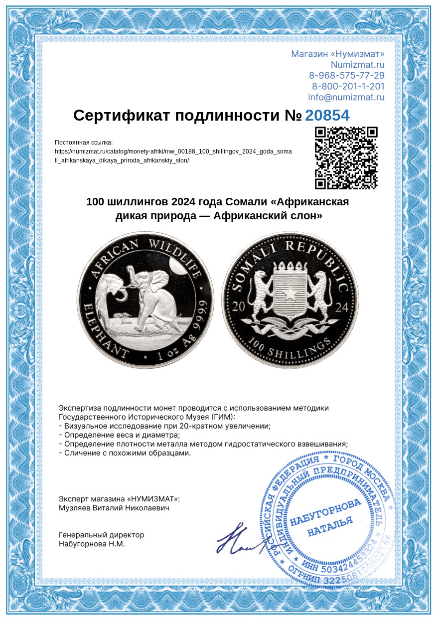 100 шиллингов 2024 года Сомали «Африканская дикая природа — Африканский слон» — Фото №3