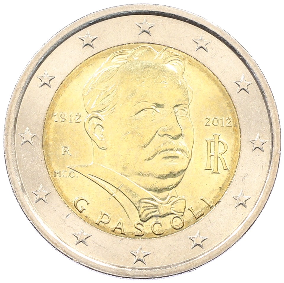 2 евро 2012 года Италия «100 лет со дня смерти Джованни Пасколи» — Фото №1