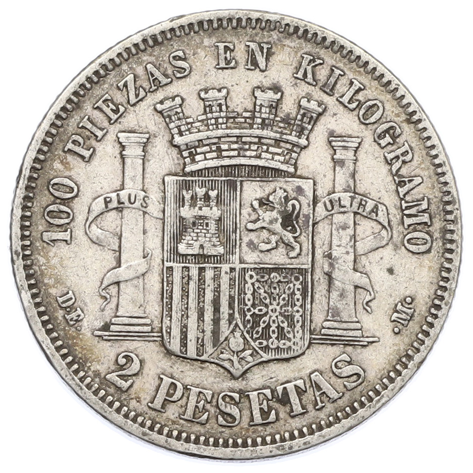 2 песеты 1870 (74) года Испания — Фото №2