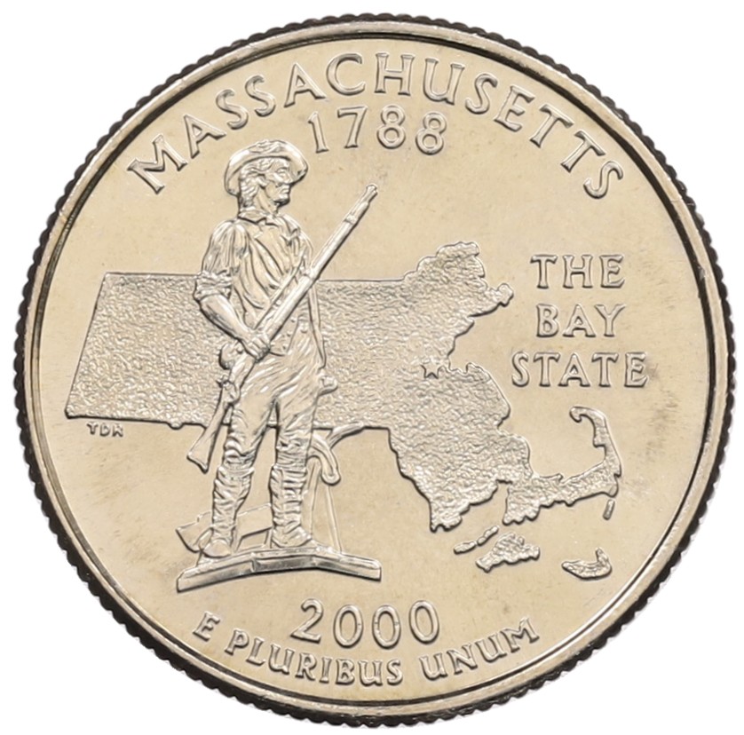 1/4 доллара (25 центов) 2000 года P США «Штаты и территории — Массачусетс» — Фото №1