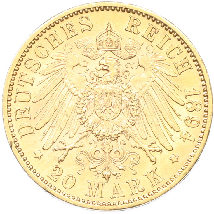 20 марок 1894 года F Германия (Вюртемберг) — Фото №2