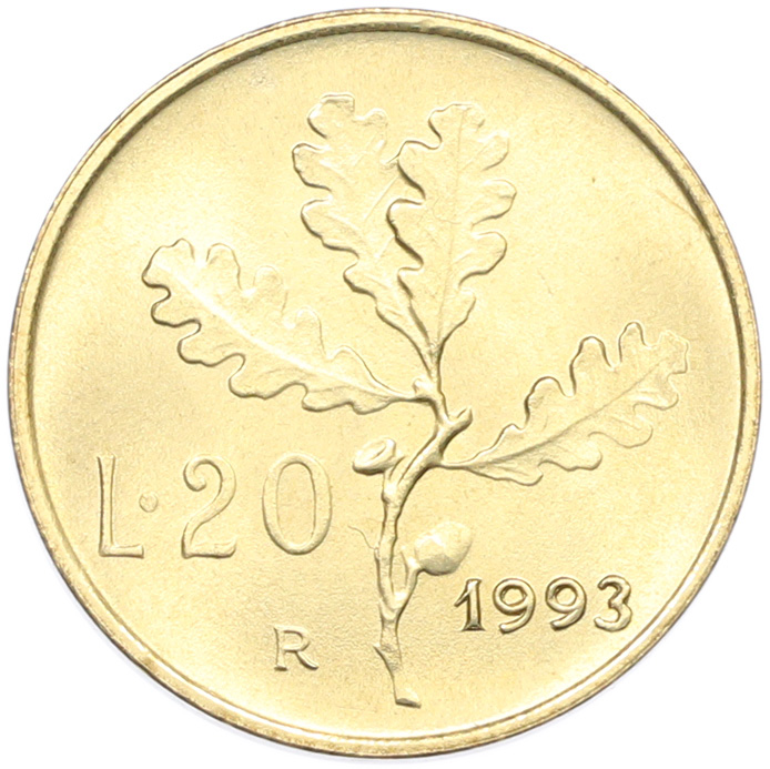 20 лир 1993 года Италия — Фото №1