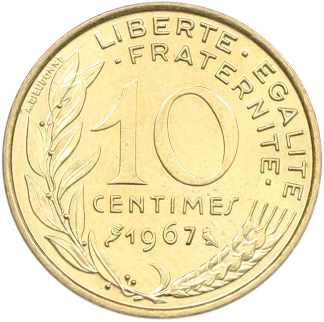 10 сантимов 1967 года Франция — Фото №1