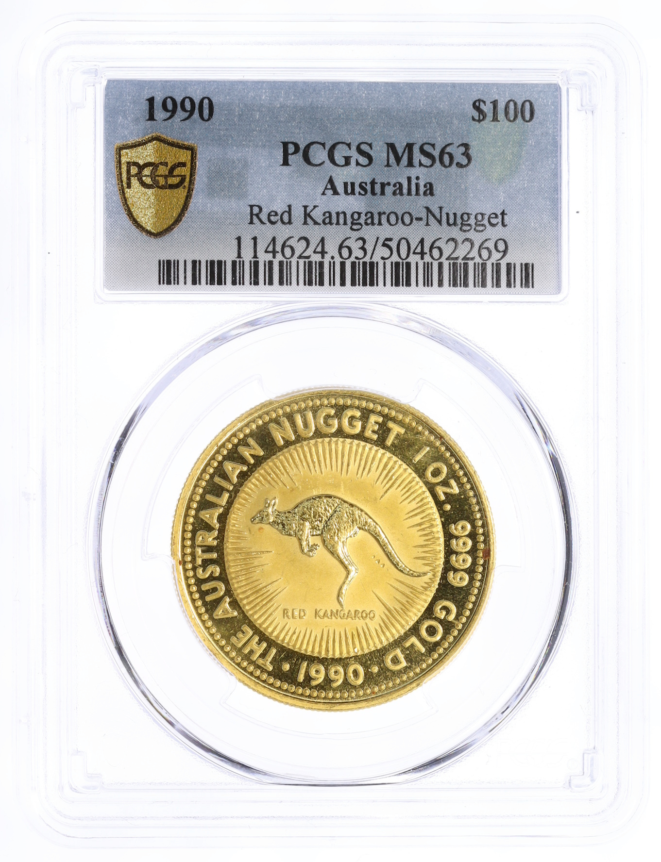 100 долларов 1990 года Австралия «Австралийский самородок — Рыжий кенгуру» в слабе PCGS (MS63) — Фото №3