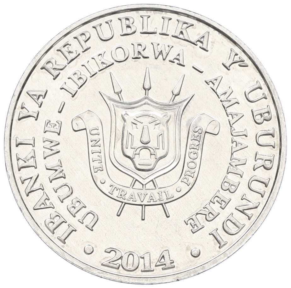 5 франков 2014 года Бурунди «Птицы — Калао-трубач» — Фото №2