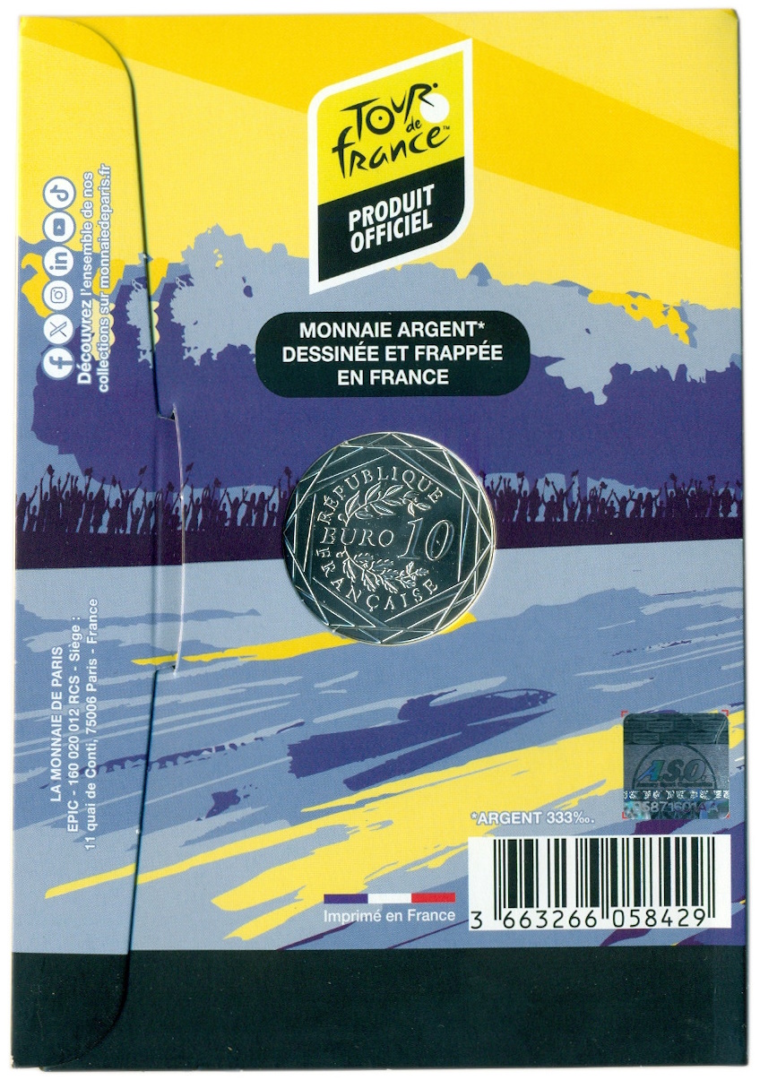 10 евро 2025 года Франция «50 лет финишу Тур де Франс 1975 на Елисейских Полях» (в буклете) — Фото №4