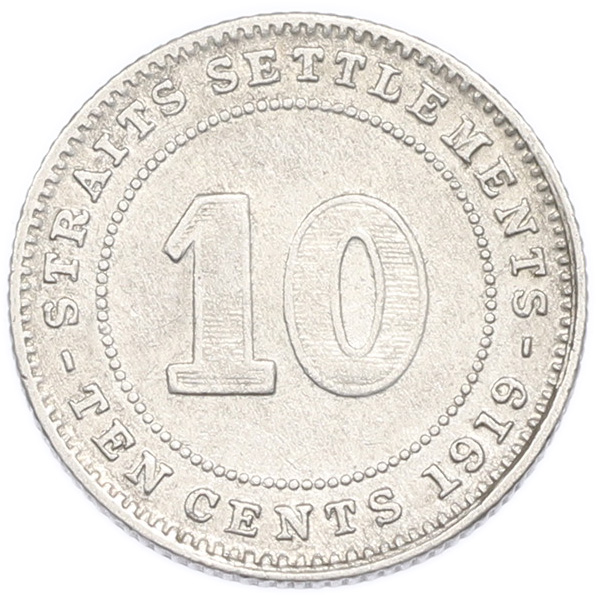 10 центов 1919 года Стрейтс Сетлментс — Фото №1