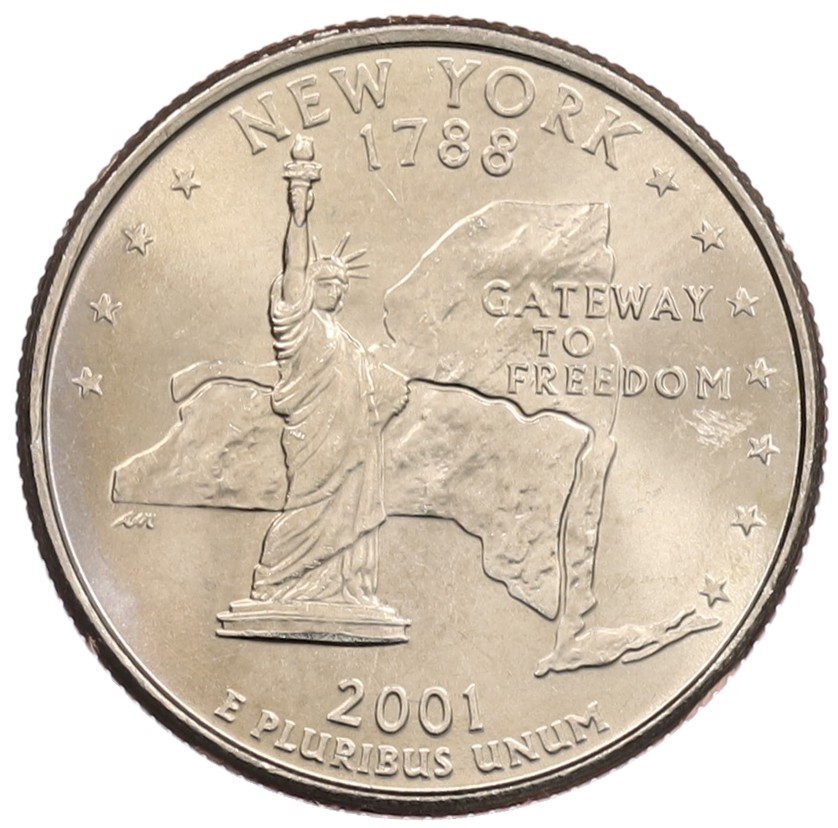 1/4 доллара (25 центов) 2001 года P США «Штаты и территории — Нью-Йорк» — Фото №1
