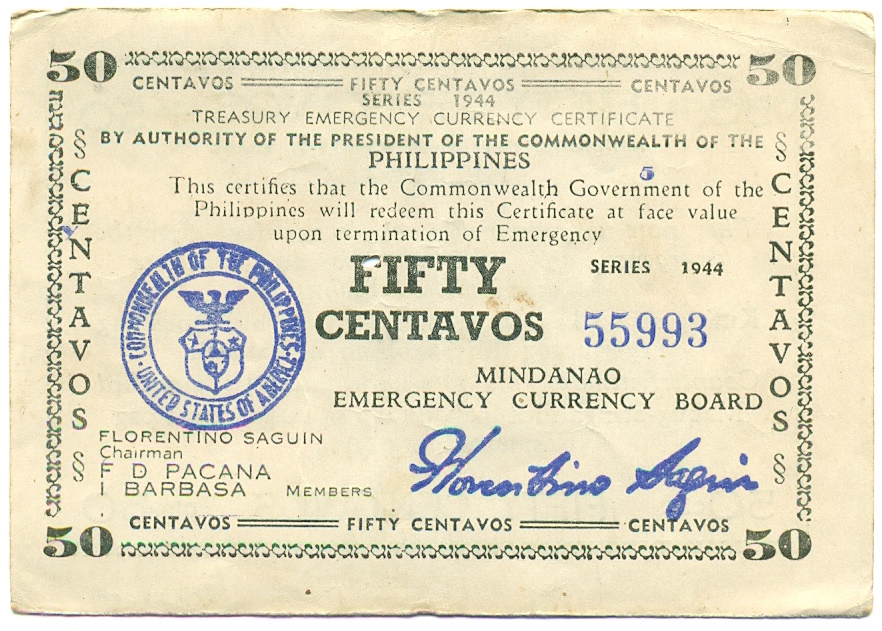 50 сентаво 1944 года Филиппины — провинция Минданао — Фото №1