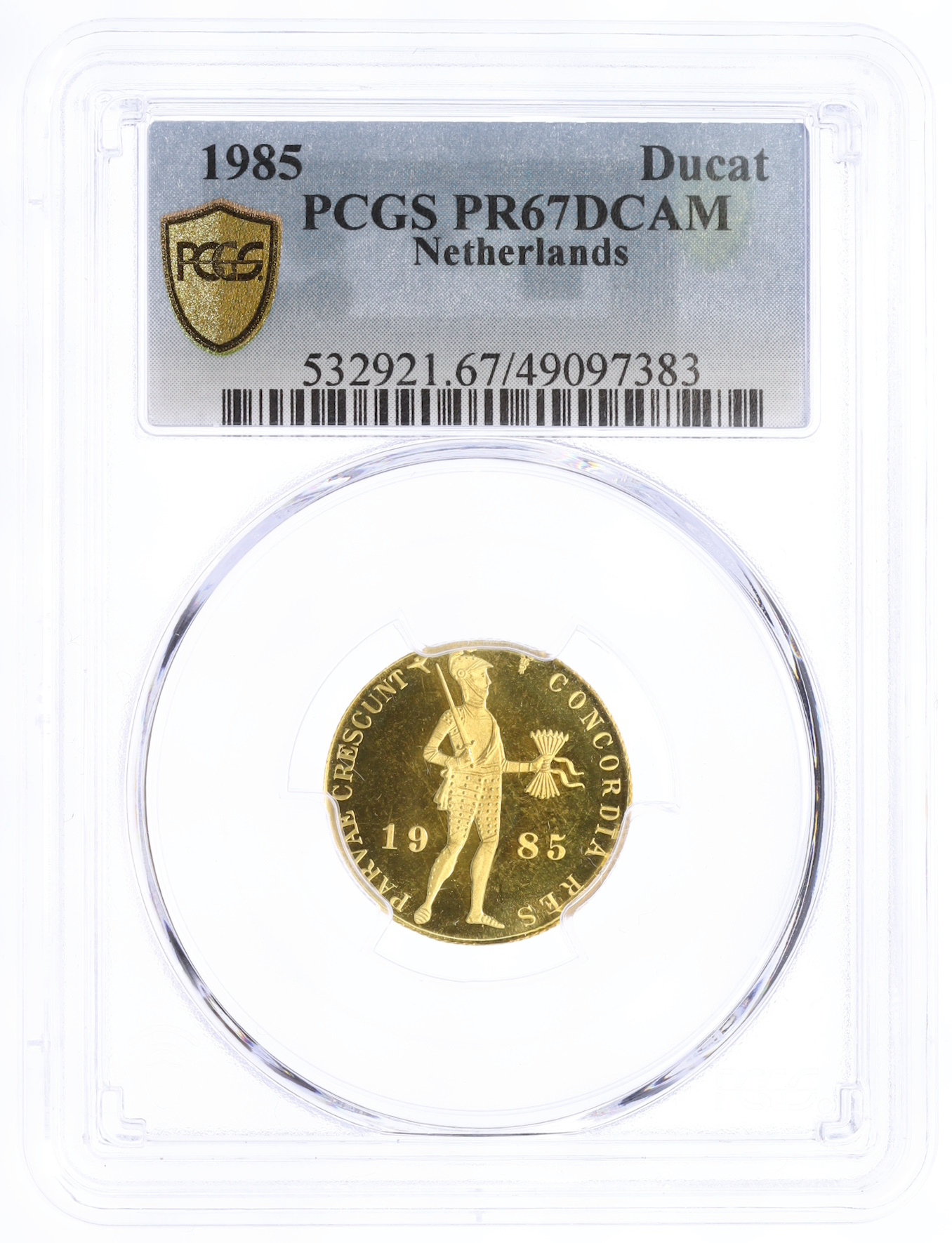 1 дукат 1985 года Нидерланды — в слабе PCGS (PR67DCAM) — Фото №3