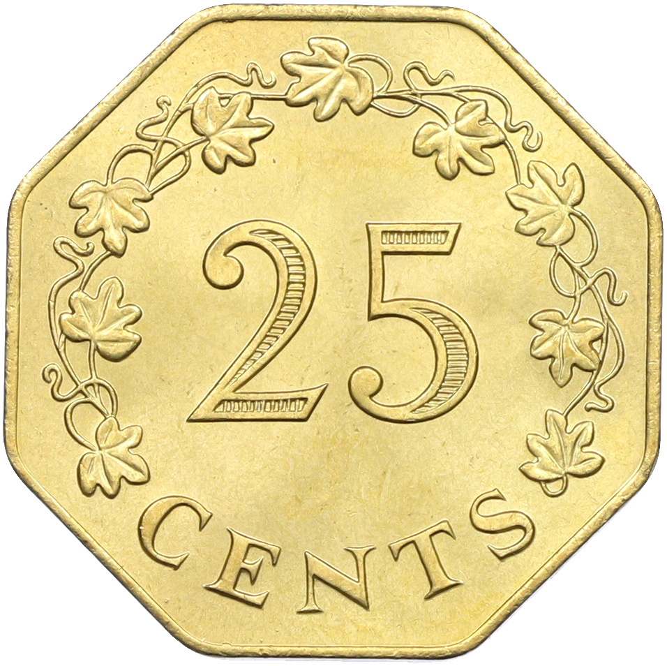 25 центов 1975 года Мальта — Фото №2