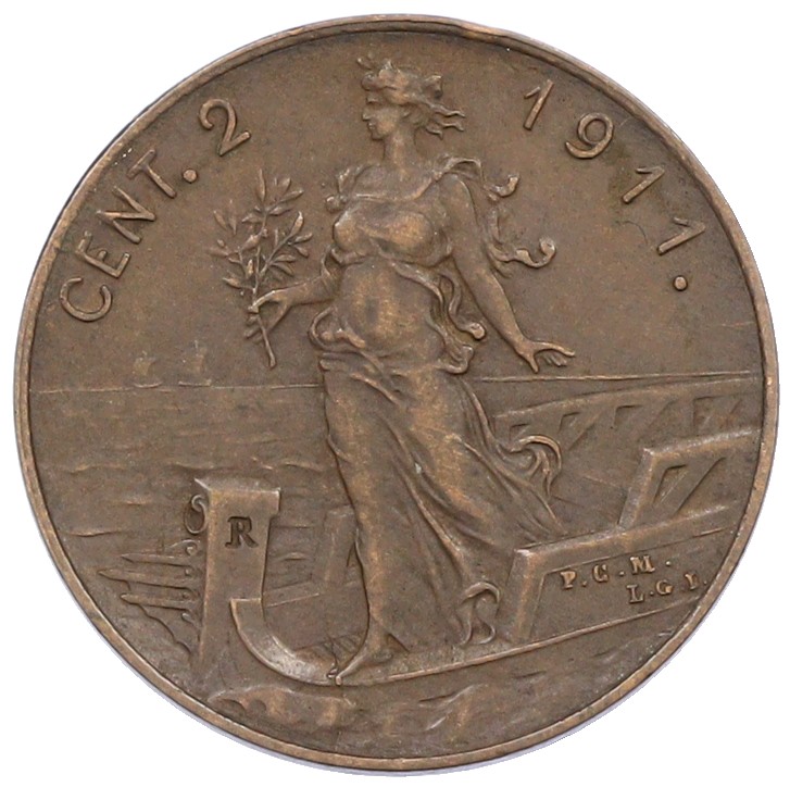 2 чентезимо 1911 года Италия — Фото №1