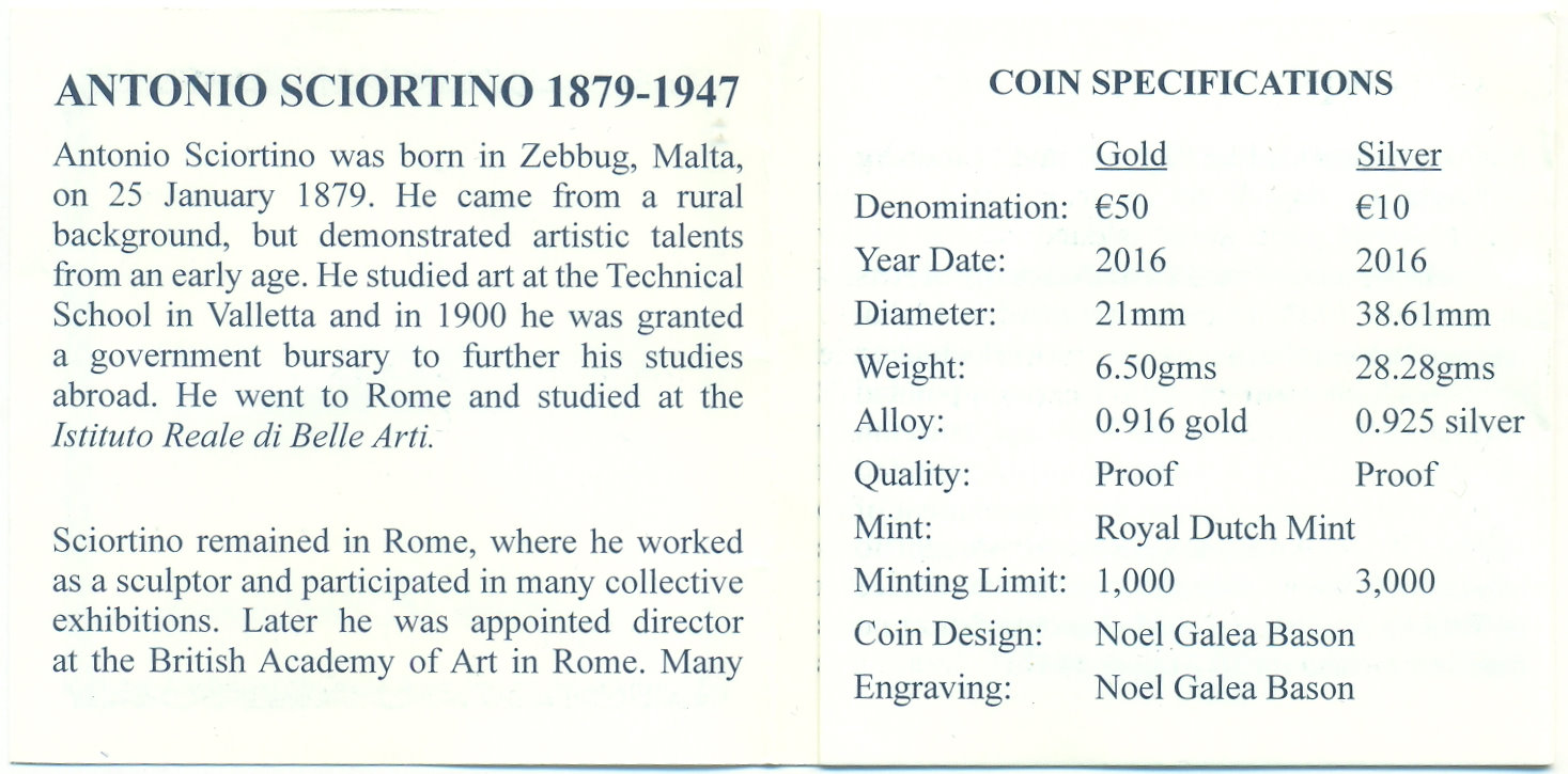 10 евро 2016 года Мальта «Антонио Шортино» — Фото №3