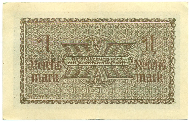 1 рейхсмарка 1939 года Германия (Для оккупированных территорий) — Фото №2