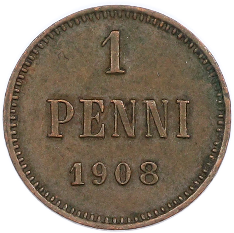 1 пенни 1908 года Русская Финляндия — Фото №1