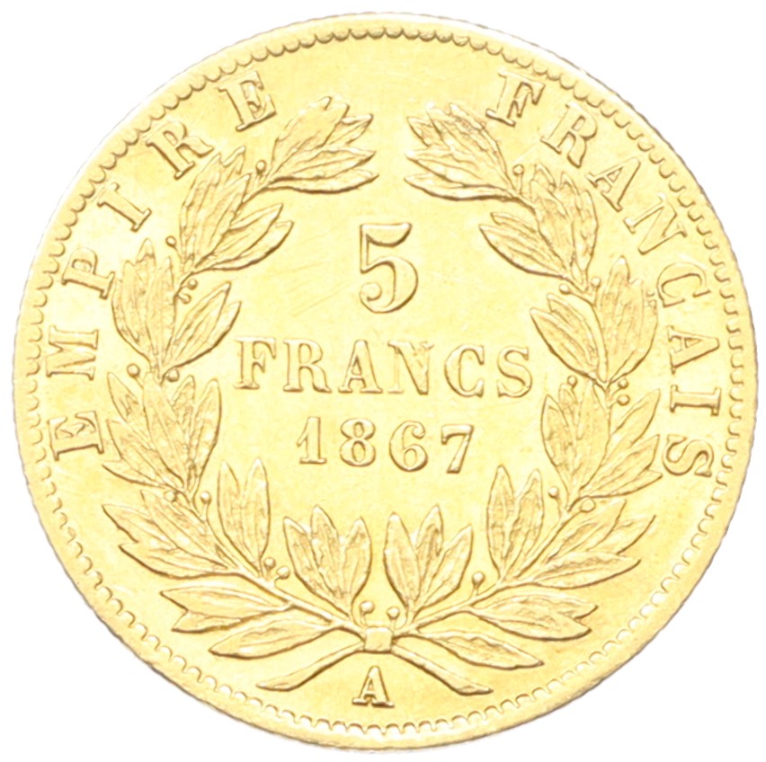 5 франков 1867 года А Франция — Фото №1