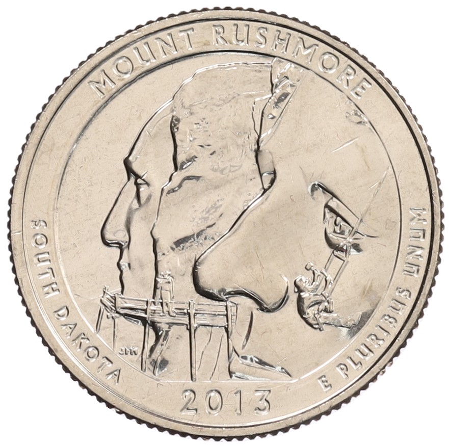 1/4 доллара (25 центов) 2013 года D США «Национальные парки — №20 Национальный мемориал Маунт-Рашмор» — Фото №1