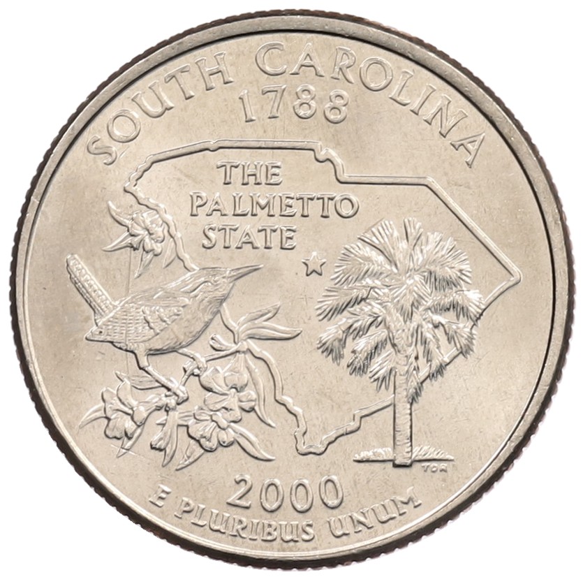 1/4 доллара (25 центов) 2000 года D США «Штаты и территории — Штат Южная Каролина» — Фото №1