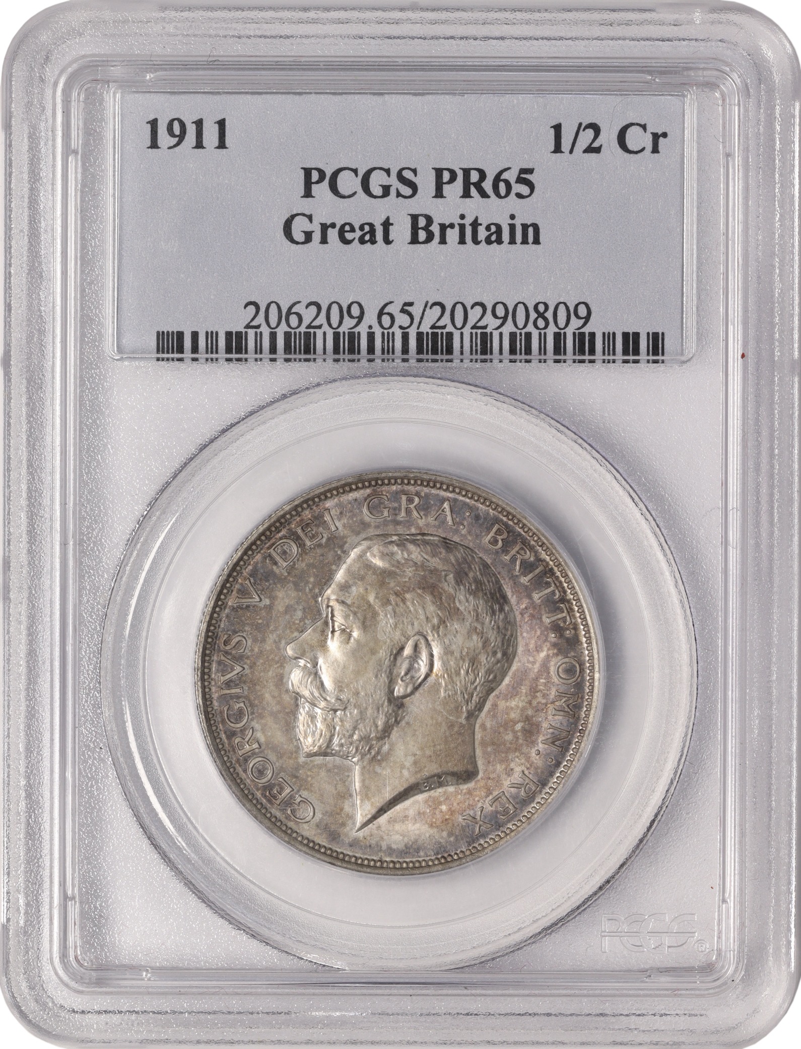 1/2 кроны 1911 года Великобритания (Король Георг V) — в слабе PCGS (PR65) — Фото №3