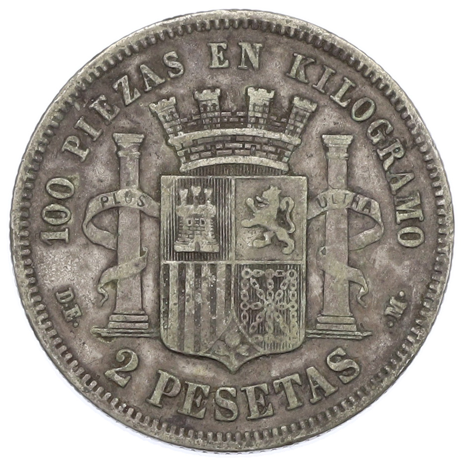 2 песеты 1870 (73) года Испания — Фото №2
