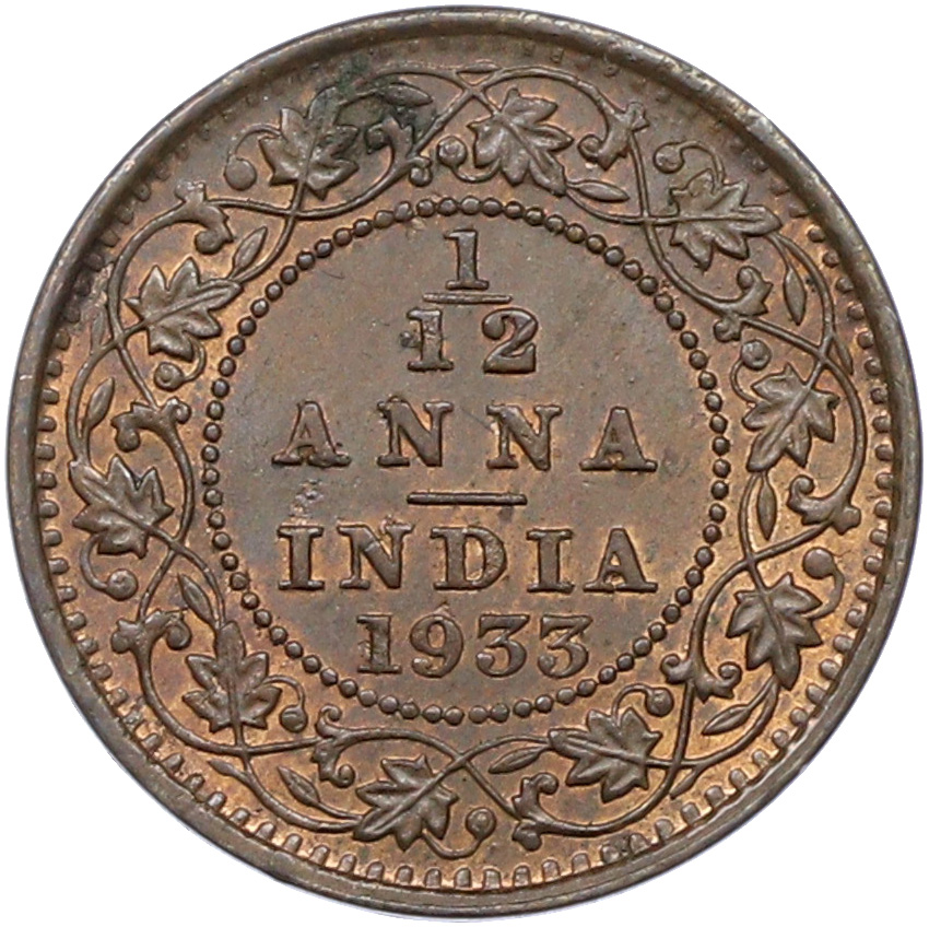 1/12 анны 1933 года Британская Индия — Фото №1
