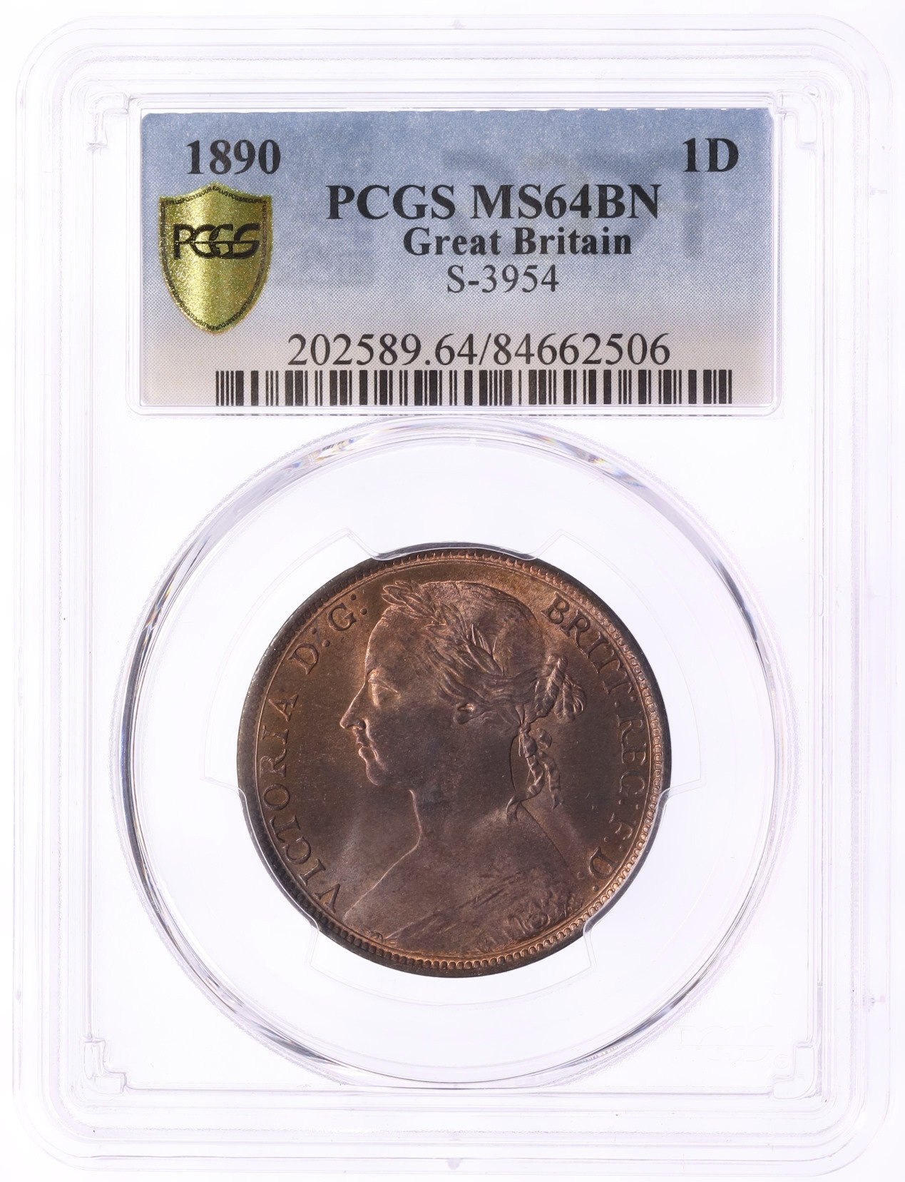 1 пенни 1890 года Великобритания (Королева Виктория) в слабе PCGS (MS64BN) — Фото №3