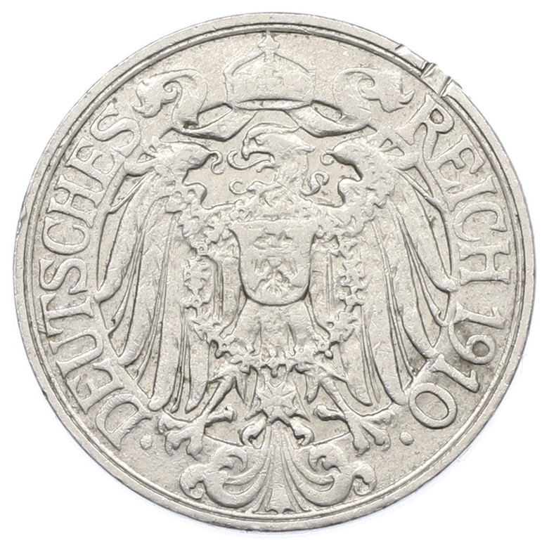 25 пфеннигов 1910 года F Германия — Фото №1