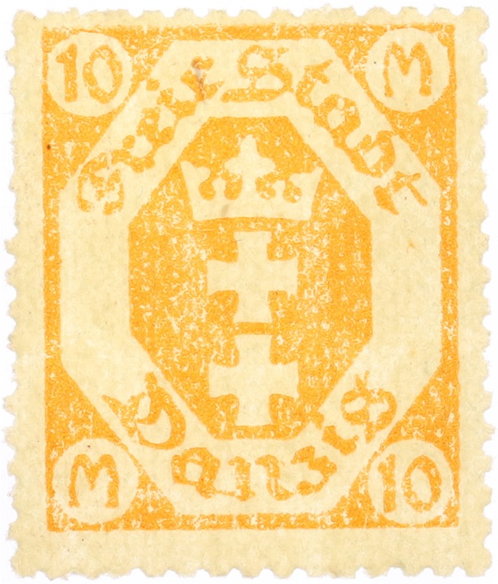 Почтовая марка 10 марок 1922-1923 года Данциг — Фото №1