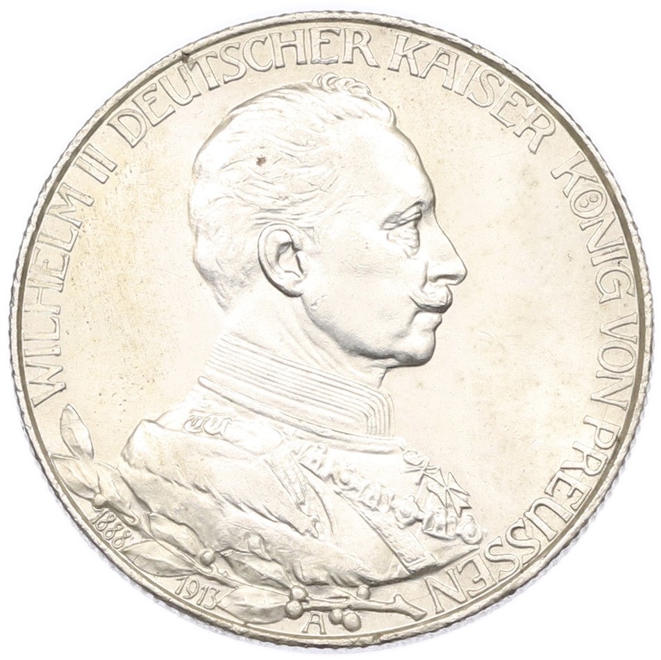 2 марки 1913 года Германия (Пруссия) «25 лет правлению Вильгельма II» — Фото №1