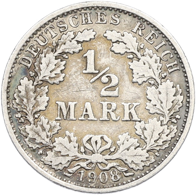 1/2 марки 1908 года A Германия — Фото №1