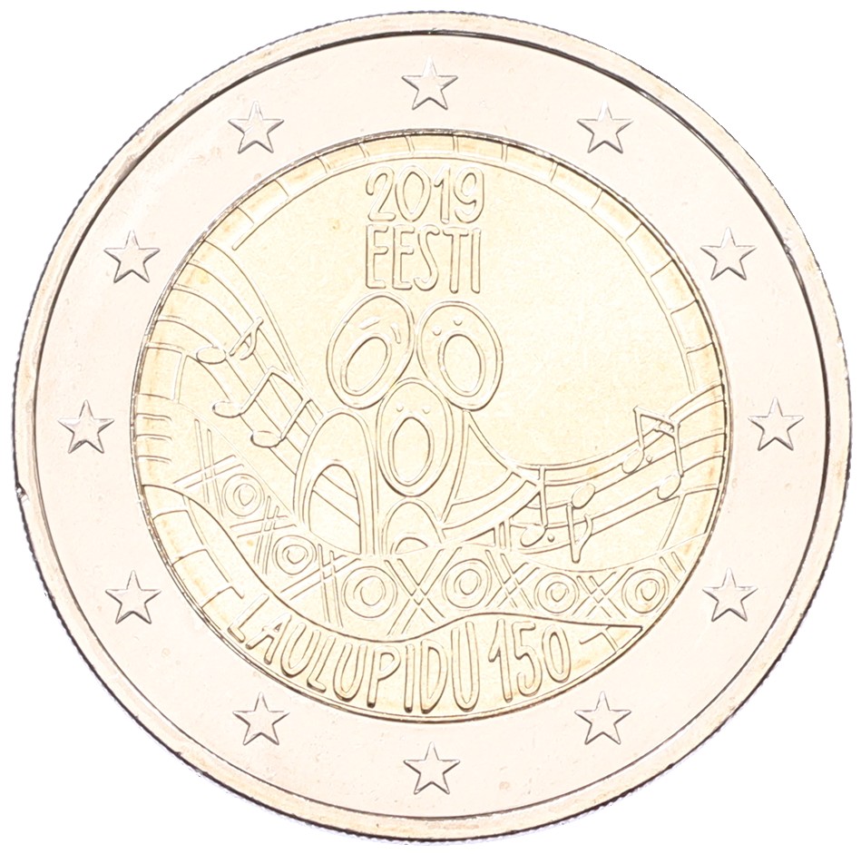 2 евро 2019 года Эстония «150 лет первому Эстонскому празднику песни» — Фото №1