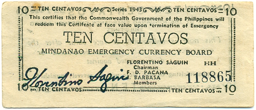 10 сентаво 1943 года Филиппины — провинция Минданао — Фото №1