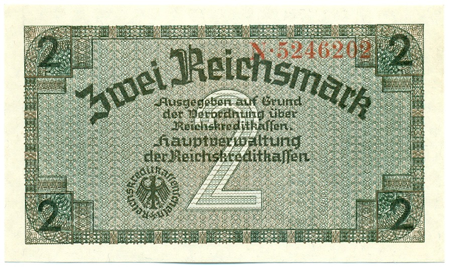 2 рейхсмарки 1940 года Германия (Для оккупированных территорий) — Фото №1