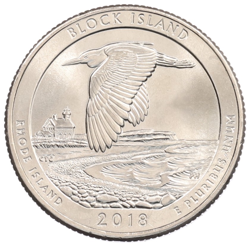 1/4 доллара (25 центов) 2018 года P США «Национальные парки — №45 Национальное убежище дикой природы острова Блок» — Фото №1