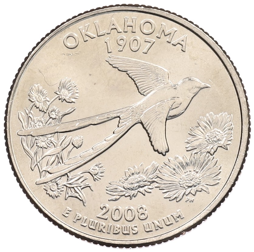 1/4 доллара (25 центов) 2008 года P США «Штаты и территории — Оклахома» — Фото №1