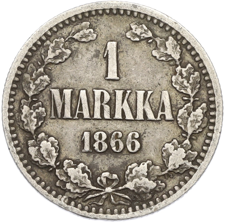 1 марка 1866 года Русская Финляндия — Фото №1