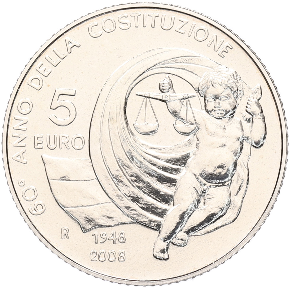 5 евро 2008 года Италия «60 лет Конституции» — Фото №1