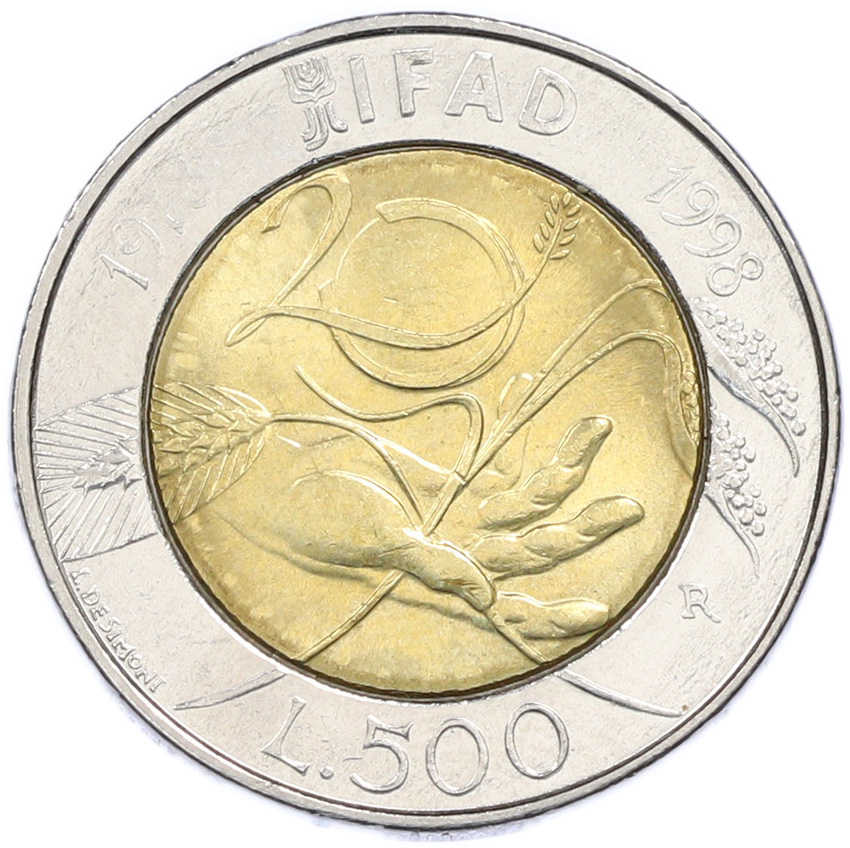 500 лир 1998 года Италия «20 лет IFAD» — Фото №1
